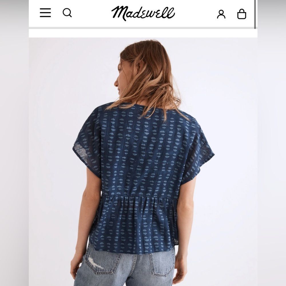 Madewell Shirred Top Indigo Blockprint XS - Picture 2 of 6